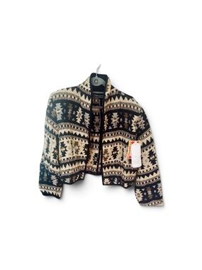 New Identity Black and Cream Patterned Cropped  Cotton Blazer Size Small (S) new